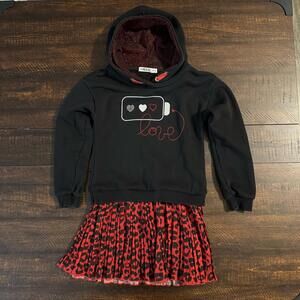 To Be Too Girls Hooded Leopard Dress Pleated Red Heart 10